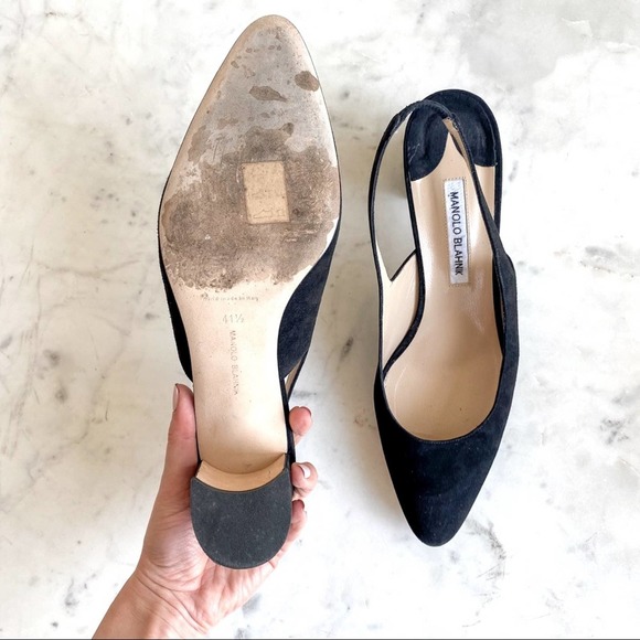 Manolo Blahnik Allurasa Suede Slingback Heel in Black Size 11.5 - Picture 8 of 11